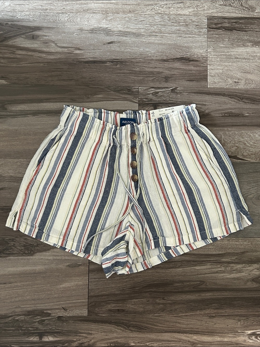 Arizona Jean Company Cream Shorts with Blue & Red Stripes